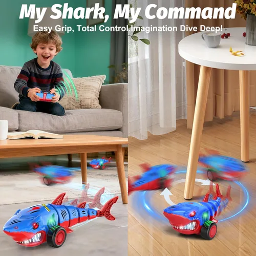 Miniatura 3 de Laradola Coche de juguete RC Shark para niños: vehículo de control remoto de 2.4 GHz con luces LED, giros de 360° y acción todo terreno – Perfecto