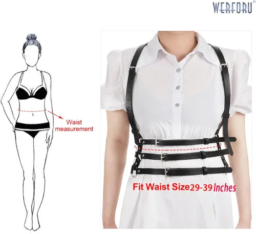Miniatura 4 de WERFORU Cinturón punk ajustable de piel sintética negra para mujer, para Halloween, Negro