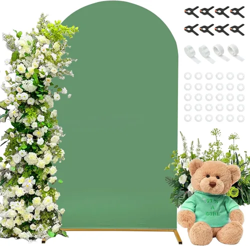 Miniatura 13 de Cubierta de fondo de arco de 7.2 pies, cubierta de arco de elastano beige, cubierta de soporte elástica con herramientas de atar globos para boda