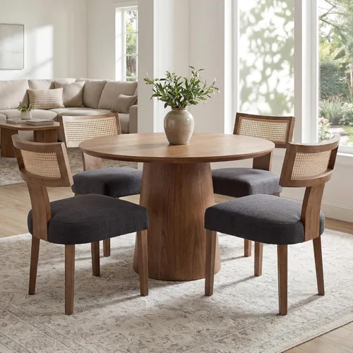 Miniatura 48 de VESCASA Juego de 2 sillas de comedor modernas de mediados de siglo, sillas de comedor tapizadas de lino con respaldo curvado ergonómico, patas