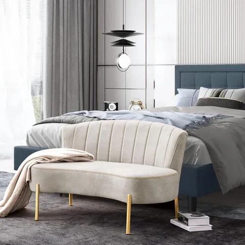 Miniatura 8 de annjoe Sofá de dos plazas tapizado, banco de banqueta, otomano con respaldo y patas de metal dorado para comedor, sala de estar, dormitorio, funiture