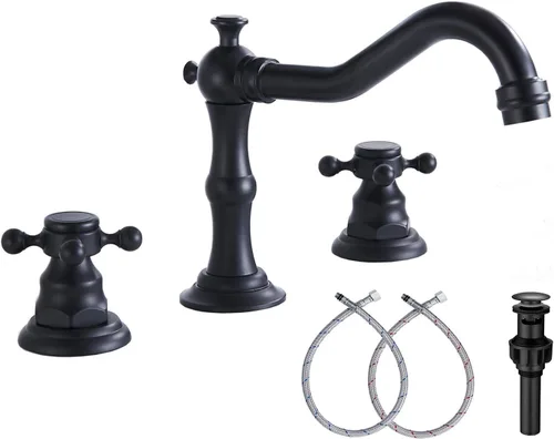 Miniatura 17 de Grifo de 2 manijas para lavabo de baño de tres agujeros, grifo de lavabo extendido, latón antiguo, grifo mezclador con manguera de suministro