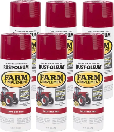 Rust-Oleum Farm & Implement 303473-6PK - Pintura en aerosol de 12 onzas, rojo brillante (Gloss Troy Bilt Red), paquete de 6 Troy Bilt Rojo