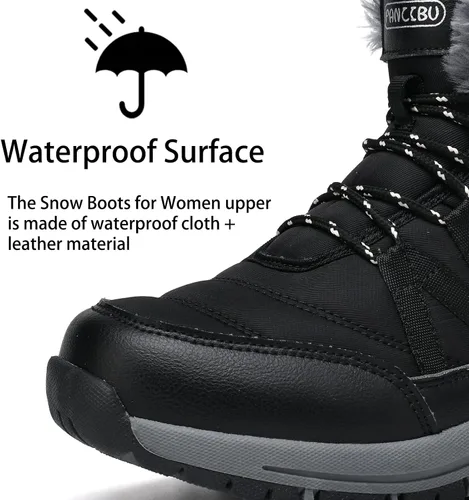 Miniatura 5 de MAIZUN Botas de invierno para mujer, con forro de piel cálida, botas de nieve impermeables de goma antideslizantes