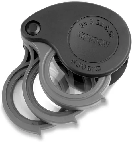 Carson TriView 3X/5.5X/8.5X - Lupa plegable con estuche incorporado (TV-36), color negro