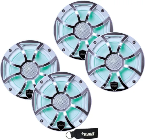 Wet Sounds - Dos pares de REVO 6-XSW-SS White XS/Stainless Overlay Grill 6.5 pulgadas de altavoces coaxiales LED marinos