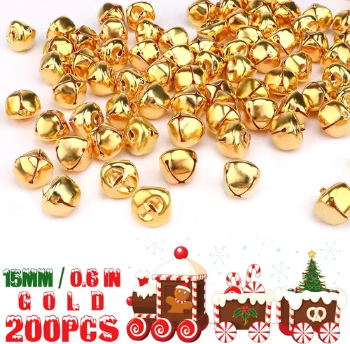 Miniatura 2 de Augshy 200 Piezas Campanas de Cascabel 3/5 Pulgadas Campanas de Manualidades a Granel para Decoraciones Navideñas de Hogar y Mascotas Adornos Dorado