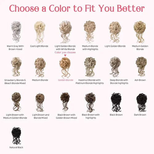 Miniatura 6 de HOOJIH 2 piezas de moño despeinado, recogido despeinado con mechones, extensiones de moño de cabello ondulado rizado, envoltorio de cabello, cola