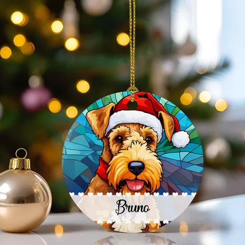 Miniatura 5 de Airedale Terrier - Adorno de Navidad para perro, regalo para Acción de Gracias, perros personalizados con sombrero de Navidad, adornos de Airedale