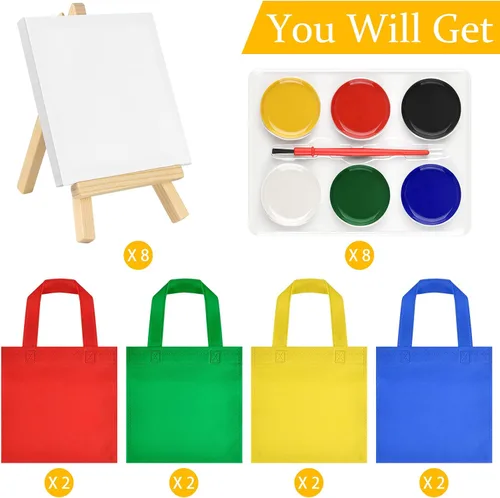Miniatura 2 de 8 juegos de pintura de acuarela, suministros para fiestas, mini lienzo de pintura y caballete con mini juegos de pintura de acuarela de 4 x 4, mini