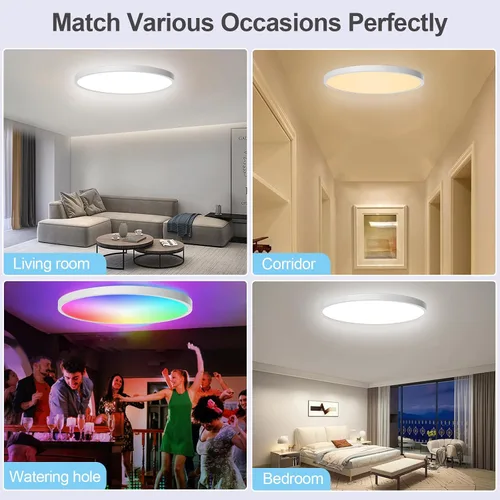 Miniatura 4 de Lámpara de techo LED regulable con montaje empotrado, panel RGB inteligente Alexa Google Home WiFi con control remoto para sala de estar