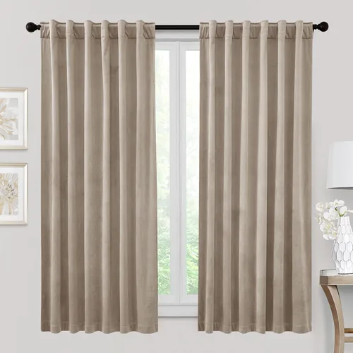 Miniatura 80 de RYB HOME - Cortinas de terciopelo beige, cortinas decorativas resistentes con pestaña trasera, cubierta de privacidad para oscurecer habitación