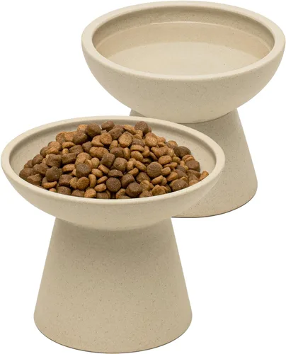 Miniatura 9 de CEEFU 2 cuencos elevados de cerámica para gatos extra anchos para alimentos y agua, plato de comida poco profunda, sin plomo ni cadmio, altura Verde