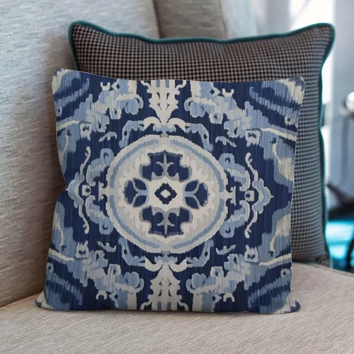 Miniatura 4 de Fundas de cojín Ikat con medallón azul y gris, color blanco y azul marino, fundas de almohada abstractas, decorativas de granja para sofá, cama
