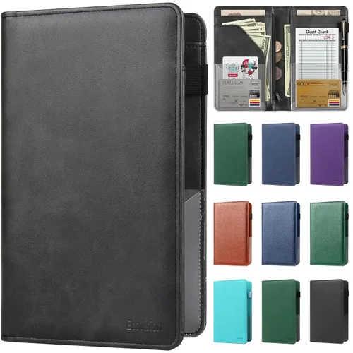 Miniatura 21 de Libreta de mesera para camarera, organizador de cuero con bolsillo con cremallera, folleto para personal de restaurante, soporte para cheques de Café