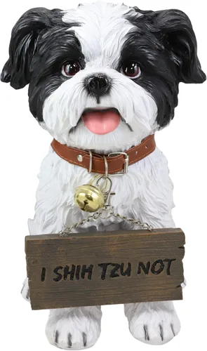 Miniatura 4 de Ebros Adorable juguete realista de Shih Tzu, juguete de raza de perro con cuello de cascabel, letrero de bienvenida de 11.25 pulgadas de alto