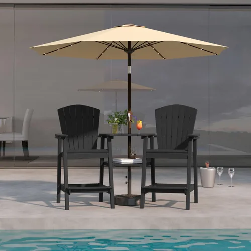 Miniatura 24 de Juego de 2 sillas altas Adirondack de Patio Kingdom, sillas de cubierta de HDPE con bandejas conectadas y agujero para sombrilla, taburetes de bar