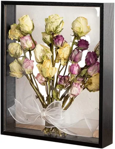XIYUAN Soporte de exhibición de flores secas de madera, marco de fotos decorativo flotante, transparente de doble cara, recuerdo de escritorio,