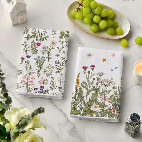 Miniatura 3 de Artoid Mode Toallas de Cocina con Flores Silvestres, Toallas de Cocina de Hojas de 18x26 Pulgadas, Toallas de Mano para Decoración Festiva, Juego