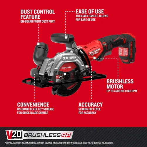 Miniatura 6 de CRAFTSMAN V20 Sierra circular inalámbrica de 4-1/2 pulgadas, solo herramienta (CMCS405B)