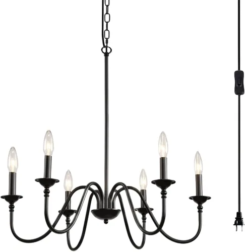 Miniatura 8 de HOXIYA Lámpara de araña regulable de 34.6 pulgadas con cable, 6 luces modernas de granja para comedor, lámpara colgante de techo rústica retro