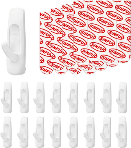 Ganchos de pared utilitarios para colgar 16 ganchos medianos, ganchos de pared para colgar sin daños con tiras adhesivas, ganchos adhesivos