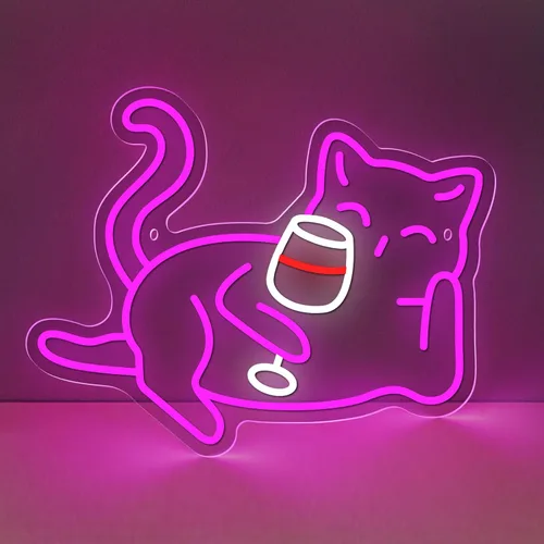 Letrero de neón para decoración de pared, bonita luz nocturna de neón de gato para dormitorio, letrero con luz LED, regalos para niños y niñas,