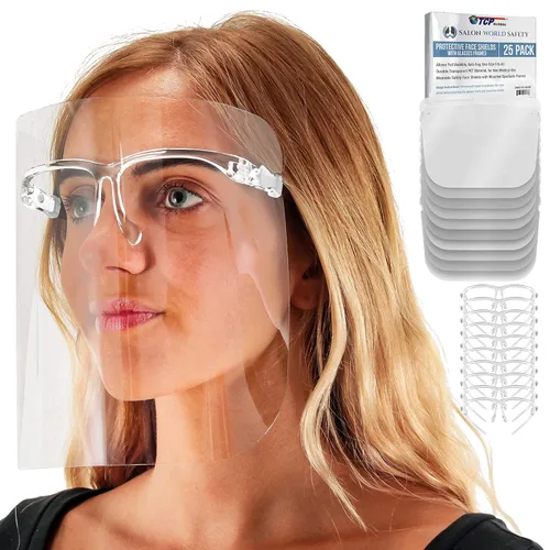 Miniatura 18 de TCP Global Salon World - Protectores faciales completos con marcos de gafas (paquete de 10), ultra transparentes para proteger los ojos, la nariz