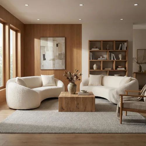 Miniatura 11 de Juego de 2 sofás curvos, modernos sofás de sala de estar, sofás integrales, sofás de 3 plazas + silla giratoria de 360 grados con respaldo curvado