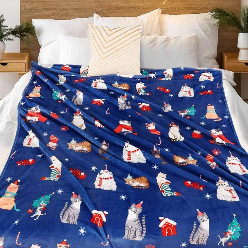 Miniatura 2 de Tupmnbry Manta Decorativa de Navidad Manta de Gato Navideño Estampada Súper Suave de Franela Polar Mantas de Invierno Afelpadas Difusas Cálidas