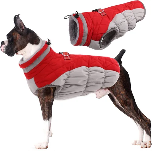 Miniatura 46 de Lelepet Abrigo cálido para perro, abrigo de invierno para perro, chaqueta impermeable para perros con arnés incorporado, chaleco reflectante