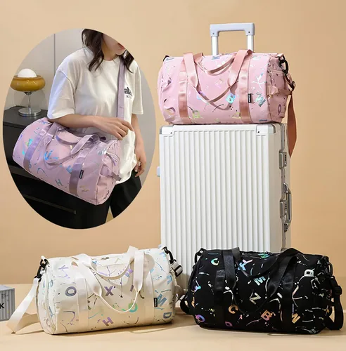Miniatura 6 de Pequeña bolsa de gimnasio para mujer, bonita bolsa de viaje deportiva con compartimento para zapatos y bolsillo húmedo, bolsa de mano para el fin