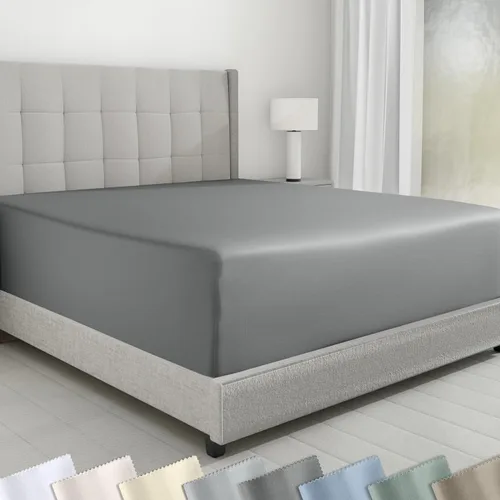 Miniatura 13 de California Design Den - Sábana bajera ajustable de algodón de 600 hilos, con bolsillo profundo elástico