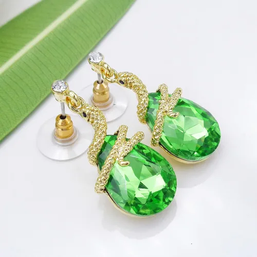 Miniatura 32 de Navachi Pendientes colgantes de gota de serpiente con forma de pera multicolor de cristal chapado en oro de 18 quilates