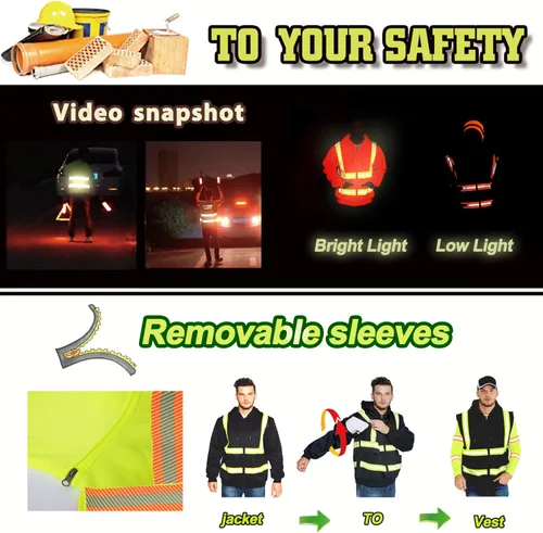 Miniatura 2 de Chaqueta con capucha de seguridad reflectante de alta visibilidad con mangas extraíbles Hi Vis Ropa de trabajo de protección al aire libre unisex