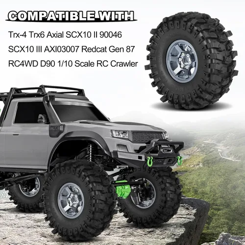 Miniatura 5 de OGRC - Neumáticos suaves de 1.9 pulgadas, aleación de aluminio hexagonal de 1.9 pulgadas, llantas Beadlock para Trx4 Trx6 Axial SCX10 SCX10 Pro gris