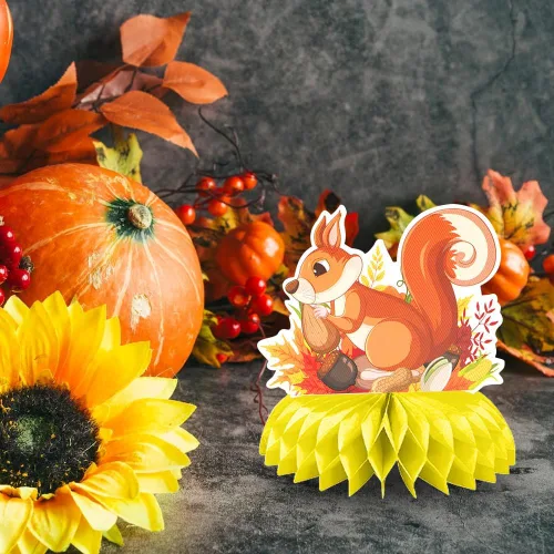 Miniatura 4 de Centros de mesa de nido de abeja de feliz otoño, centros de mesa de panal 3D, decoración de cosecha de espantapájaros, camión, calabaza, girasol