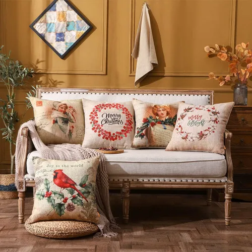 Miniatura 3 de Fundas de almohada navideñas de 18 x 18 pulgadas, decoración navideña para el hogar, funda de cojín decorativa para sofá, sofá, retro, Navidad