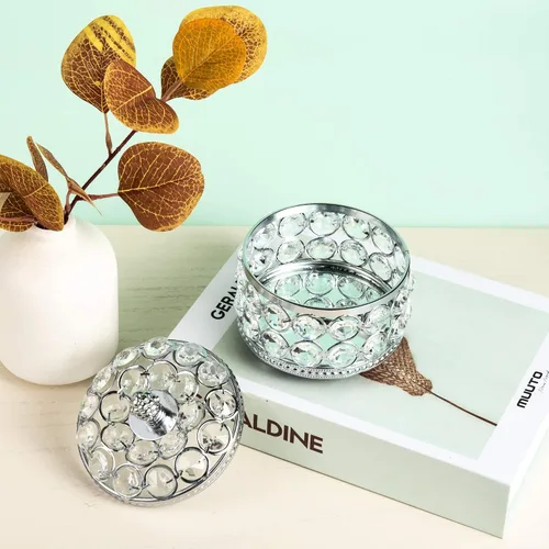 Miniatura 8 de Feyarl Caja organizadora de joyas de cristal transparente, aretes, anillos, almacenamiento del tesoro, recuerdo con superficie de espejo de vidrio