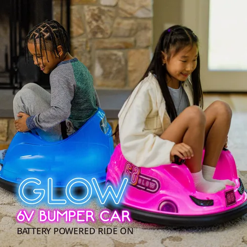 Miniatura 6 de Flybar Coche de parachoques azul brillante de 6V para niños – Juguete montable LED con giro de 360°, batería recargable y parachoques de goma suave