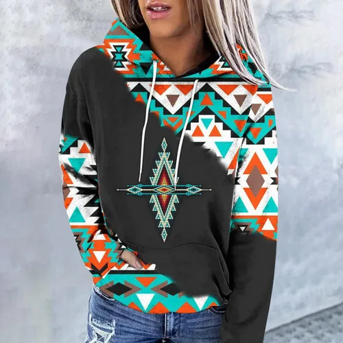 Miniatura 19 de Sudaderas con capucha azteca occidental para mujer, sudaderas de manga larga con gráficos vintage, camisetas de vaquera, ropa 2023