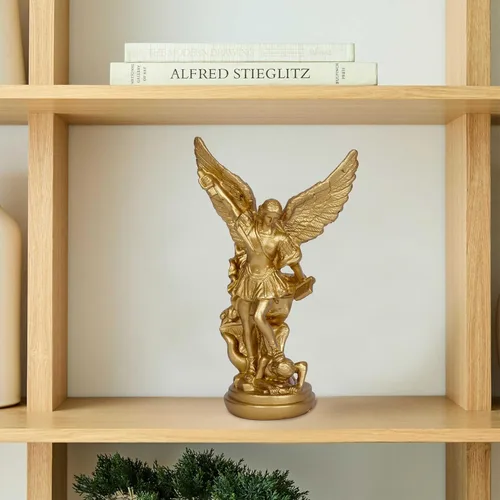 Miniatura 5 de Estatua de San Miguel Arcangel de San Miguel, escultura de ángel de oro pequeña de 5.2 pulgadas para colección católica cristiana Dorado