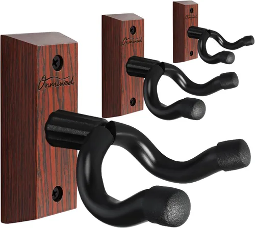 Miniatura 9 de Soporte de pared para guitarra, paquete de 3, colgador de guitarra de madera dura de acacia, soporte de pared para guitarra en forma de U, soporte