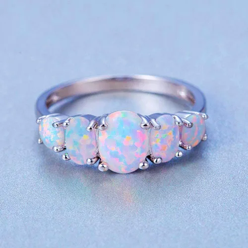Miniatura 4 de Voluka - Anillos de ópalo blanco para mujer chapado en oro