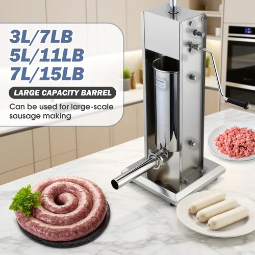 Miniatura 6 de Relleno manual de salchichas, máquina de llenado de salchichas vertical, máquina de llenado de carne de acero inoxidable 304 de grado alimenticio