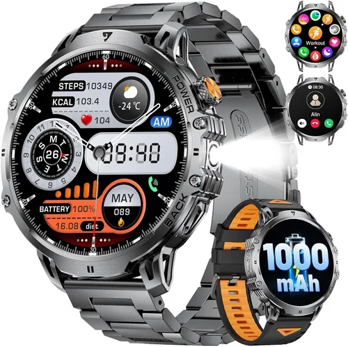 Miniatura 11 de Reloj inteligente militar para hombre, pantalla grande HD de 1.85 pulgadas, llamada Bluetooth, 1000 mAh, linterna, monitor de sueño de frecuencia