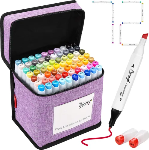 Bianyo Juego de marcadores a base de alcohol, juego de marcadores de arte fino y cincel de doble punta para artistas, adultos, dibujos, bocetos, 71