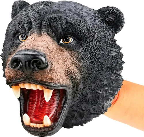 Gemini&Genius Juguete de oso para niños, marioneta de mano de oso – Oso negro americano de goma suave Bruin Head juguete para juegos de rol, cuentos