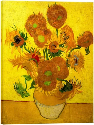 Miniatura 11 de Wieco Art Arte de pared enmarcado de jarrón con quince girasoles por Vincent Van Gogh, pinturas de reproducción de pinturas abstractas en lienzo