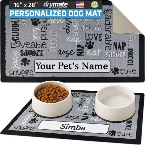 Miniatura 22 de Drymate Mantel individual personalizado para tazón de mascotas, tapete personalizado de alimentación de alimentos para perros y gatos, tela Lino